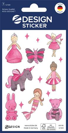 Matrica, papír, 1 ív, 76x120 mm, AVERY ZWECKFORM, "Z-Design No.57391", rózsaszín tündér világ